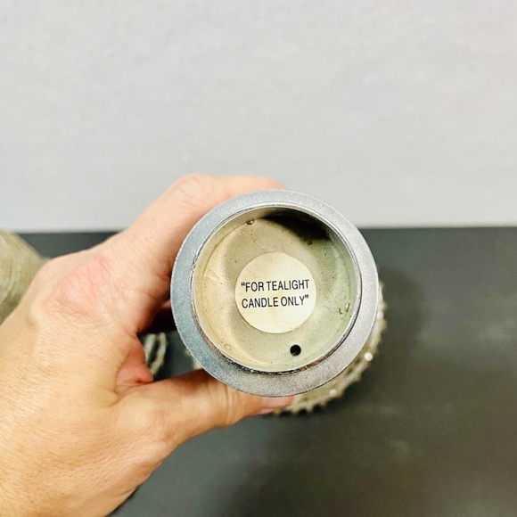 Beaded Tea Light Candle Holder Lamp and Shade Champagne Color Beads EUC - Picture 5 of 7